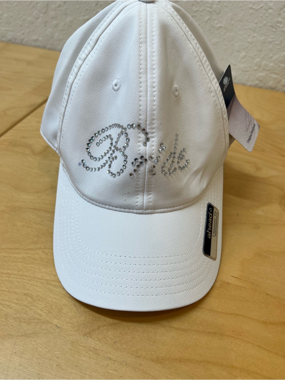 Head White womens Cap with Rhinestone "Bride" Script